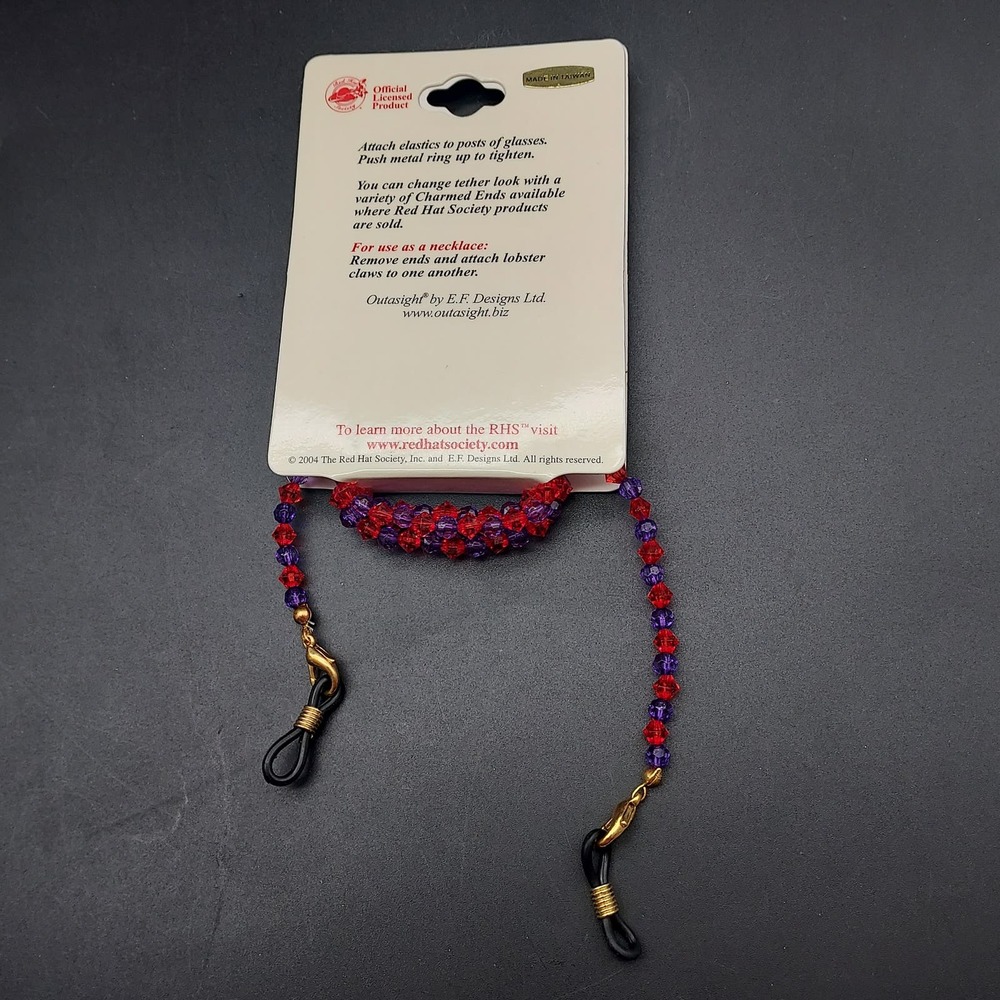 Red Hat Society Eye Glass Chains Purple Pink Faceted Beads Eyewear Accessory NOS - Picture 2 of 10